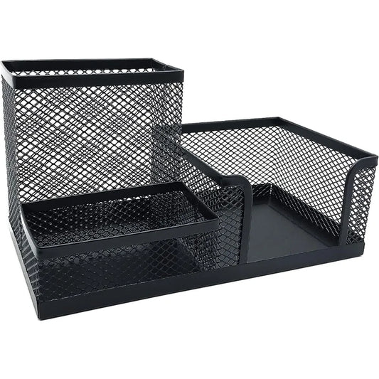 mesh desk organizer,desktop organizer metal office supplies caddy with pencil holder and storage baskets for desk accessories, 3