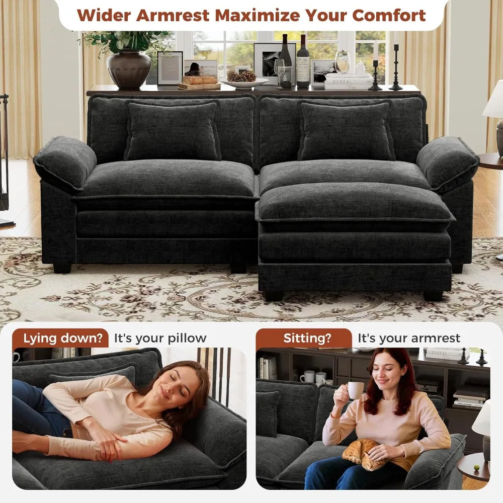 "86 Inch Modular L-Shaped Couch with Removable Ottoman, Plush 3-Seat Chenille Sofa for Modern Living Spaces"