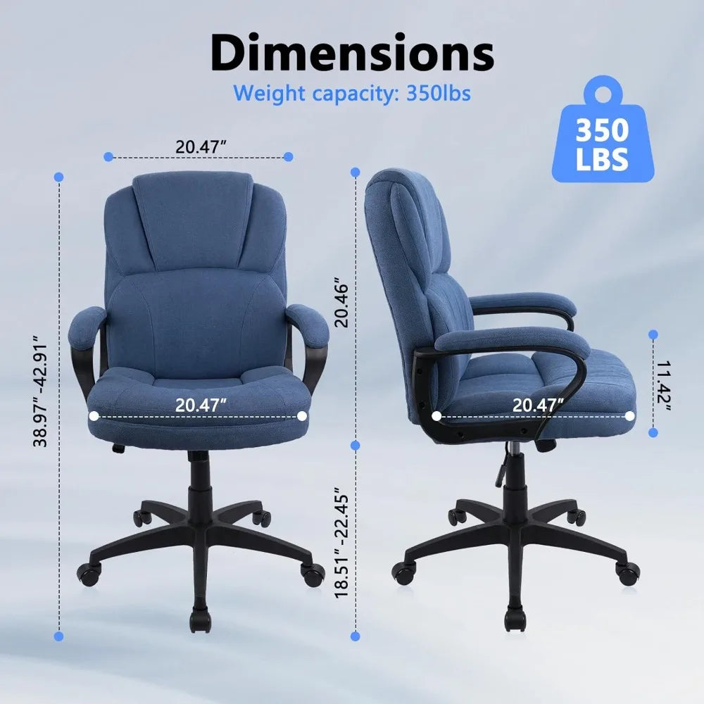 Blue Cloth Office Chair Fabric Covered Desk Chair, Adjustable Height Swivel Chairs Ergonomic Executive Chair with Arms and Whee