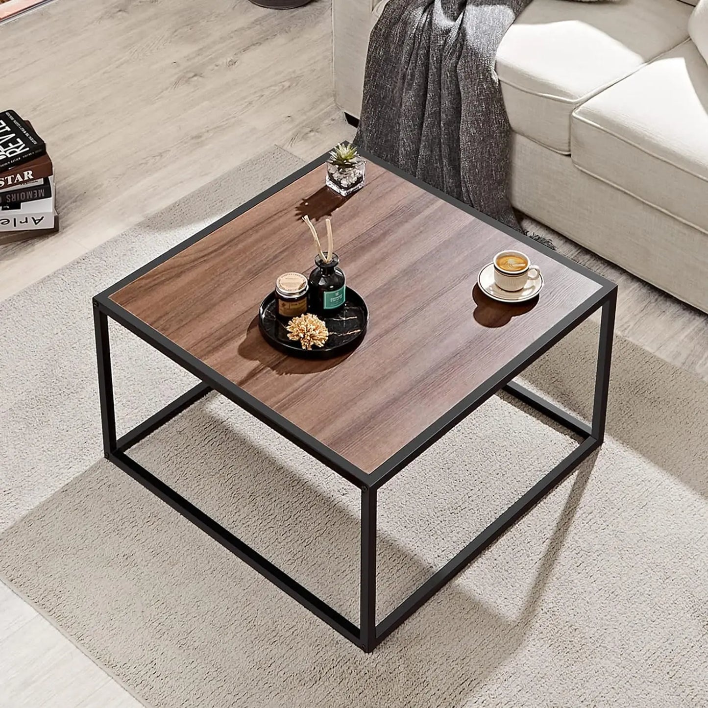 Black Coffee Table Small Square Coffee Tables Simple Modern Center Table for Home Office (27.6 * 27.6 * 15.7Inch)