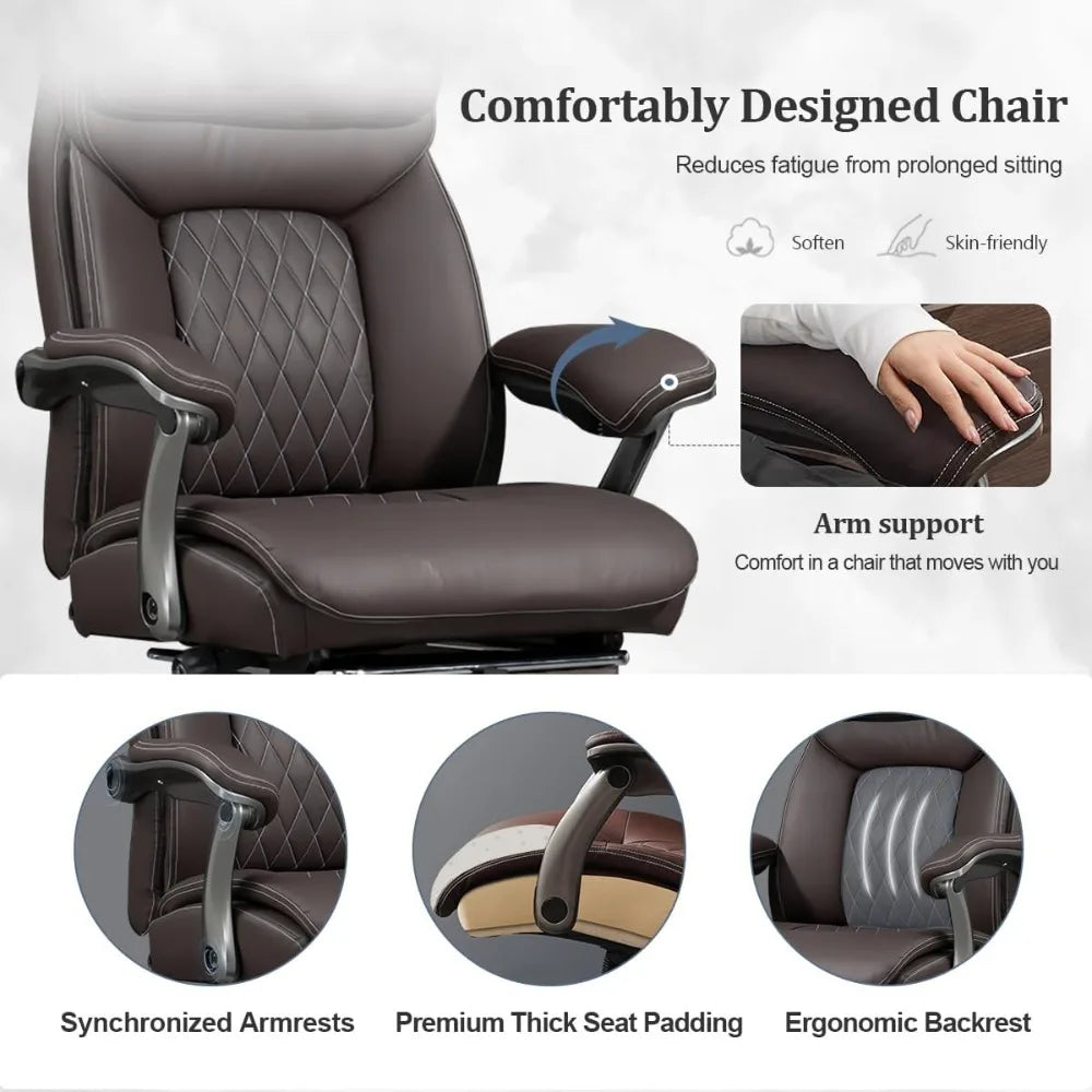 Big and Tall Office Chair 600 lbs Extra Wide Leather Luxury Executive Chair with Retractable Footrest, Heavy-Duty Ergonomic Chai