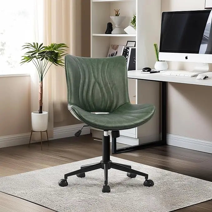 Office Chair, Armless Desk Chair with Wheels, Ergonomic Comfy Home Office Computer Task Chairs,Faux Leather Padded Cute Vanity C