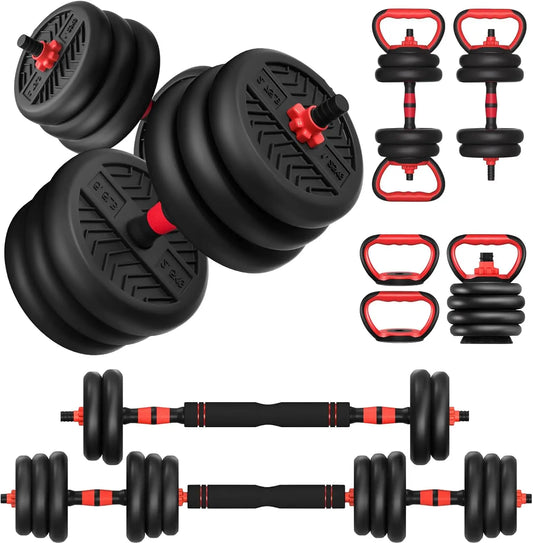 Adjustable Dumbbell Set 20-80lbs, 4-in-1 Free Weights for Home Gym, Barbell/Kettlebell/Push Up Stand for Men & Women