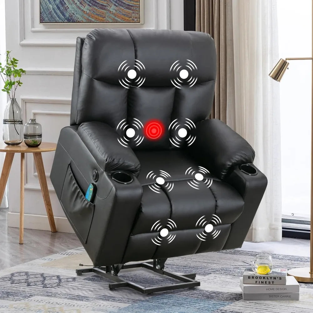 26" Extra Wide Lift Chair with Heat and Massage, Faux Leather Power Lift Recliner Massage Chair for Adults Elderly,
