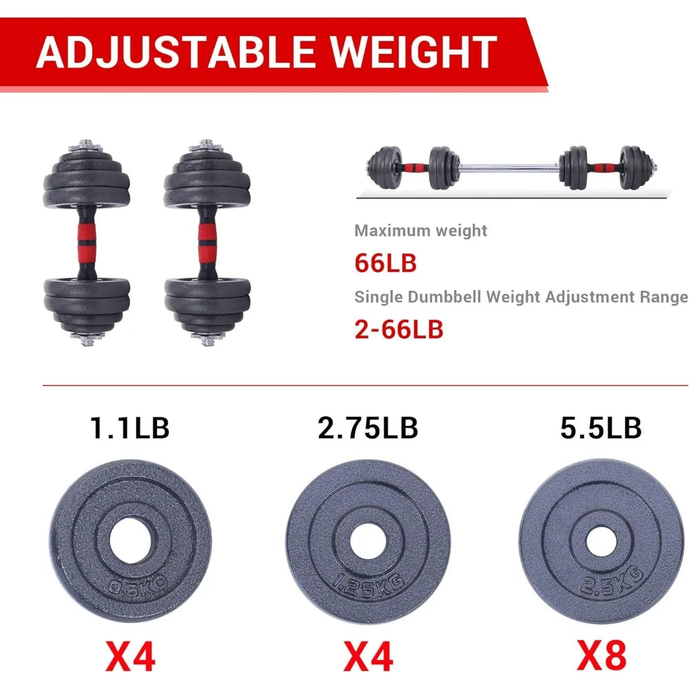 Adjustable Dumbbells and Barbell Set, Home Gym Weights, 22-105 Lbs, Anti-Slip Design