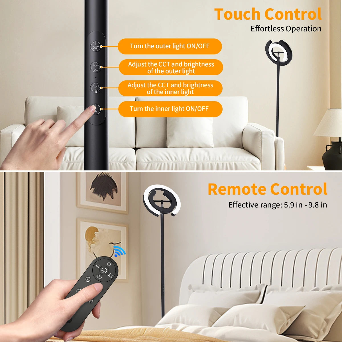 Modern Standing LED Floor Lamp with 2 Rotatable Lights, Remote & Touch Control, Bright Stepless Dimmable, Ideal for Office