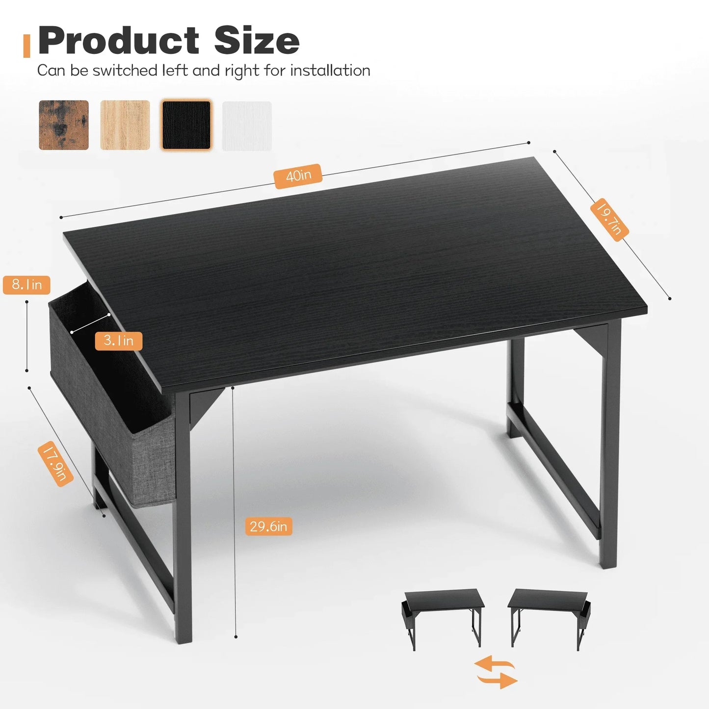 Computer Desk 40 Inch Small Office Desk Modern Writing Desk with Storage Bag Work Study Table with Headphone Hook, Black