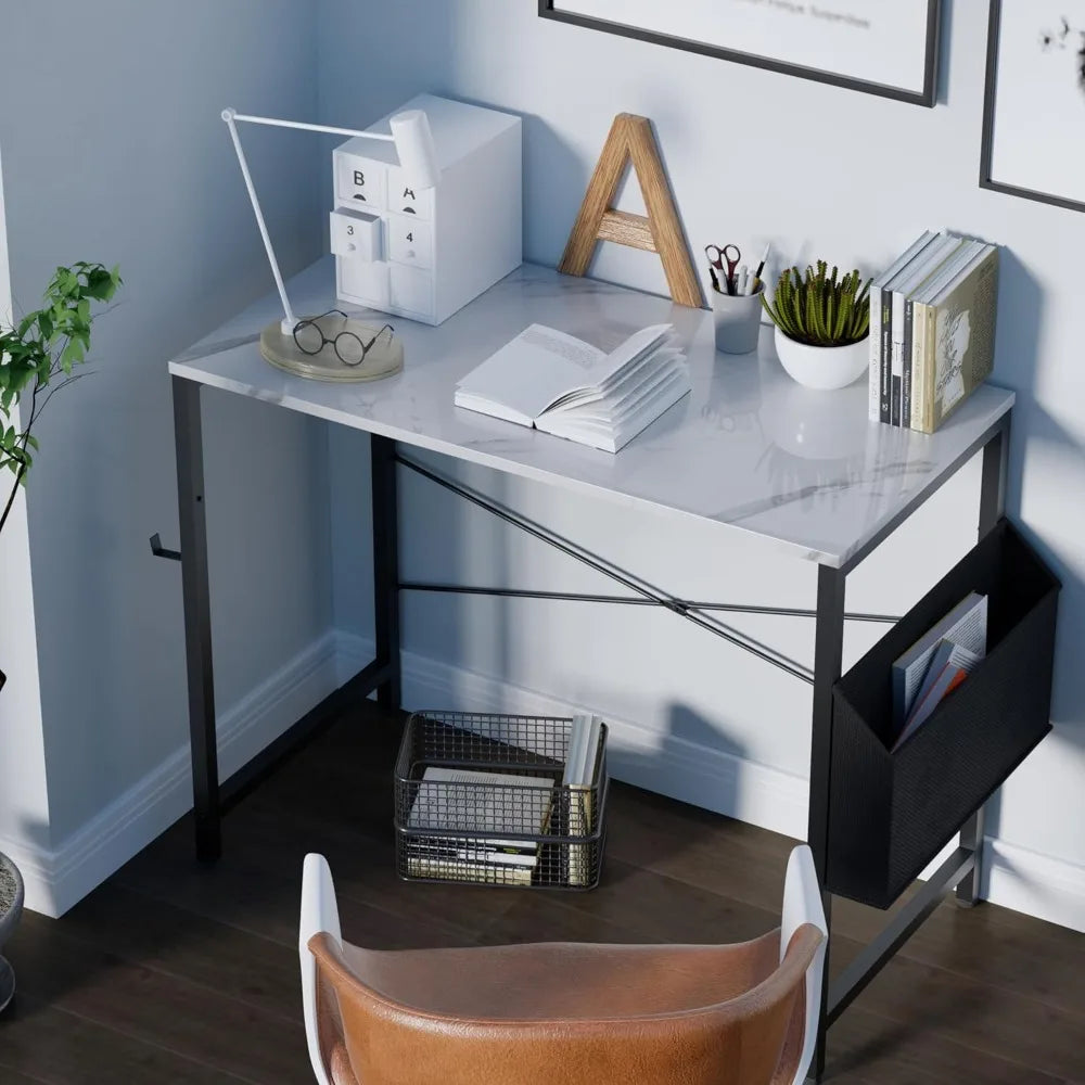 32 Inch Computer Desk for Small Spaces with Storage Bag, Home Office Work Desk with Headphone Hook, Small Study Writing Table