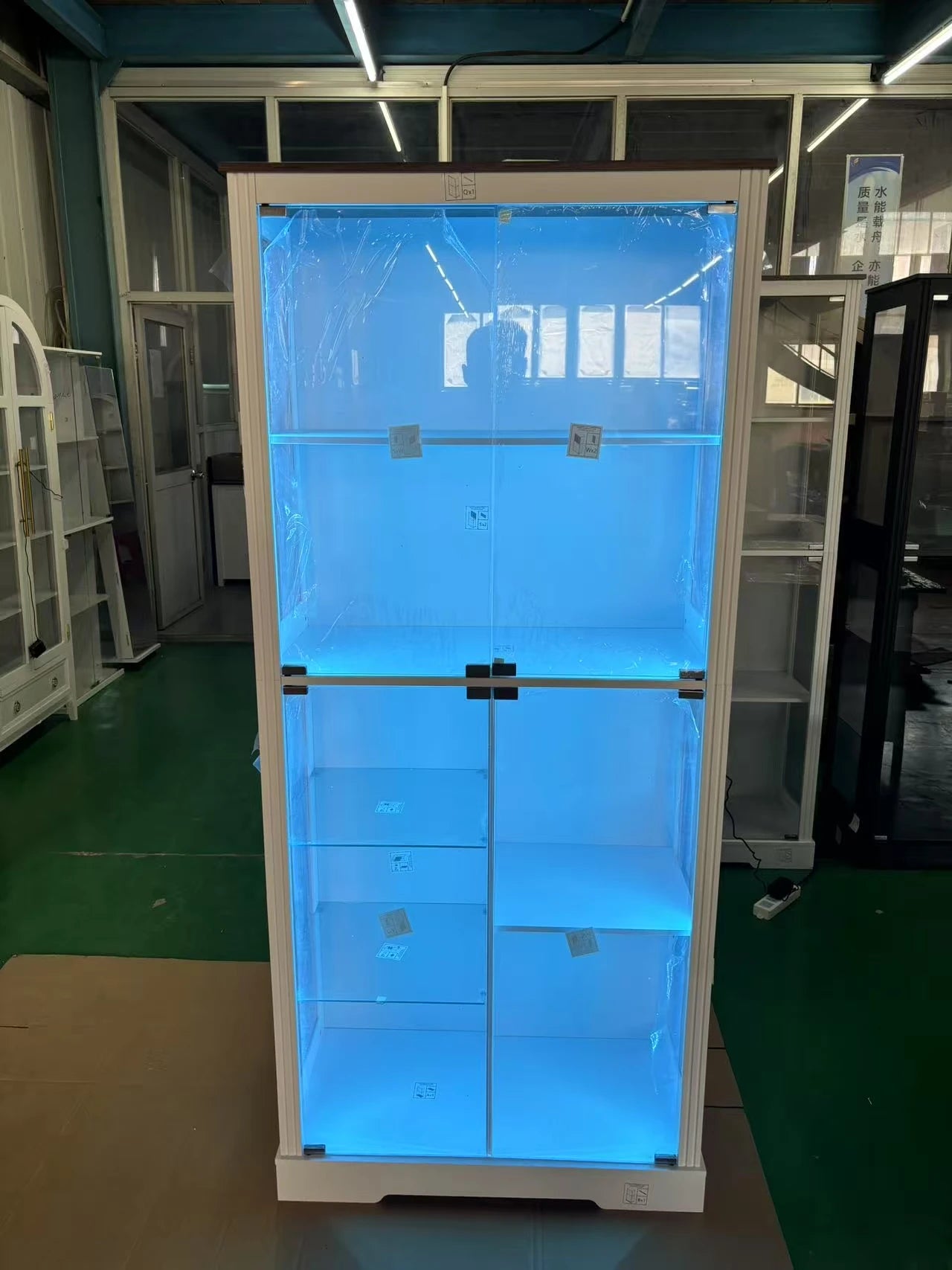 71” Display Cabinet with Glass Doors, Modern Curio Cabinet with 3 Color Lights, 7-Tiers Glass Display Cases for Collectibles,