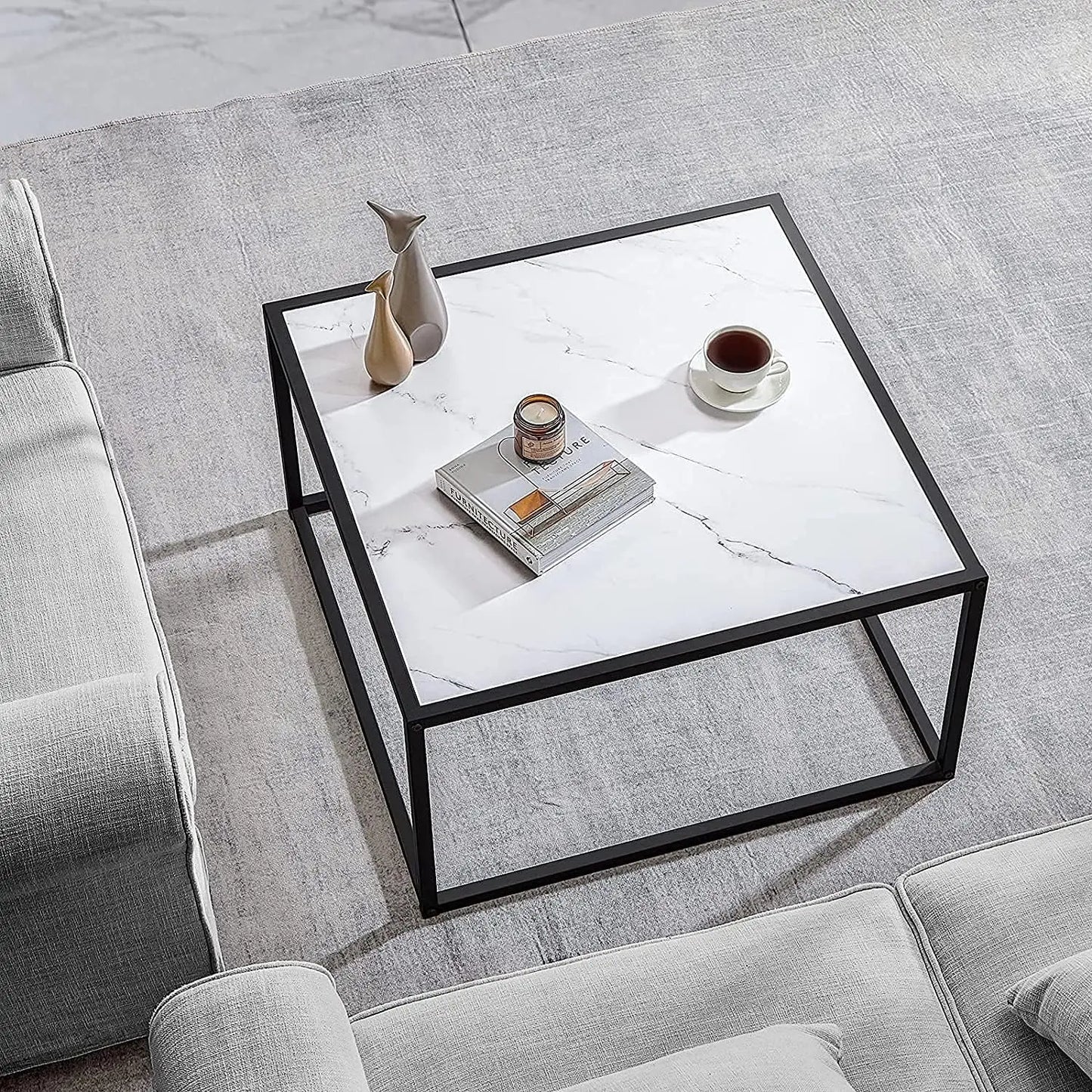 Black Coffee Table Small Square Coffee Tables Simple Modern Center Table for Home Office (27.6 * 27.6 * 15.7Inch)