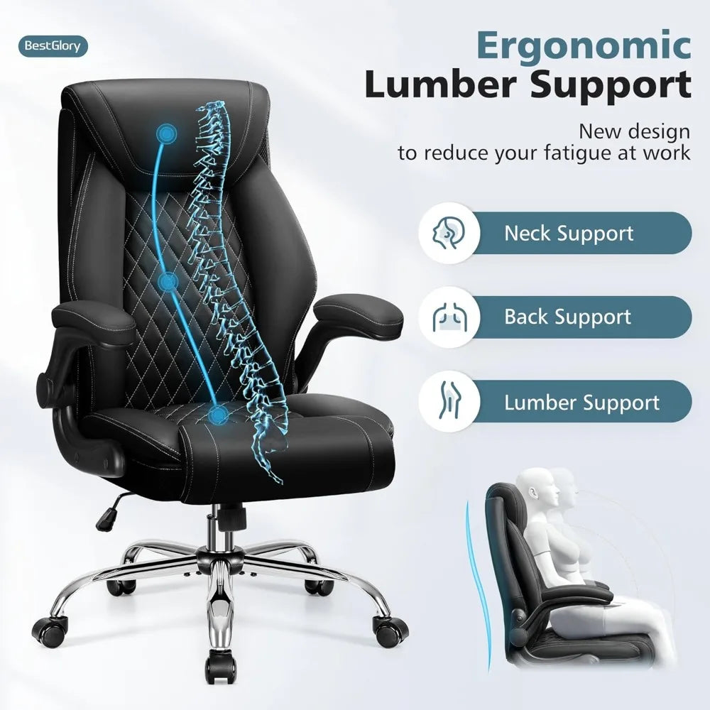 Office Chair, Ergonomic High Back Home Office Desk Chair, Big and Tall Breathable Leather Office Chair with Lumbar Support Flip-