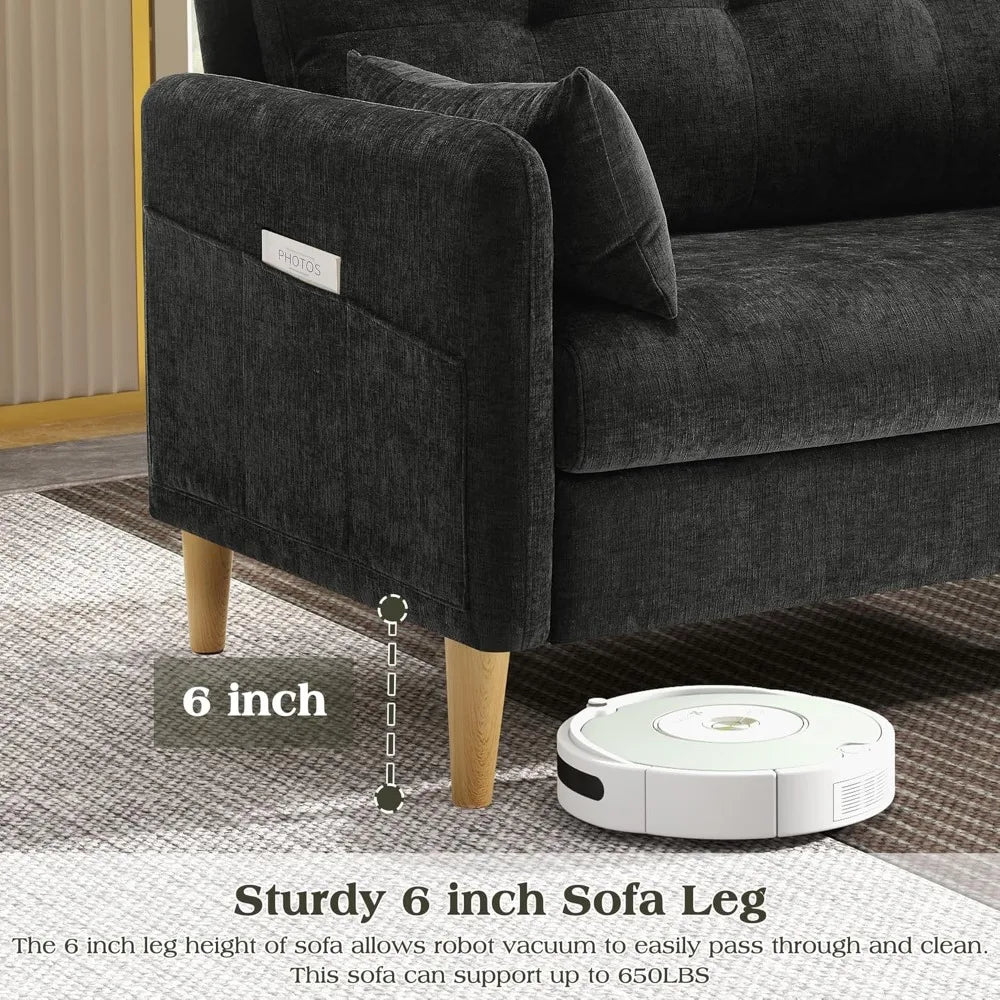 compact 47" loveseat sofa with comfy chenille fabric and removable throw pillow