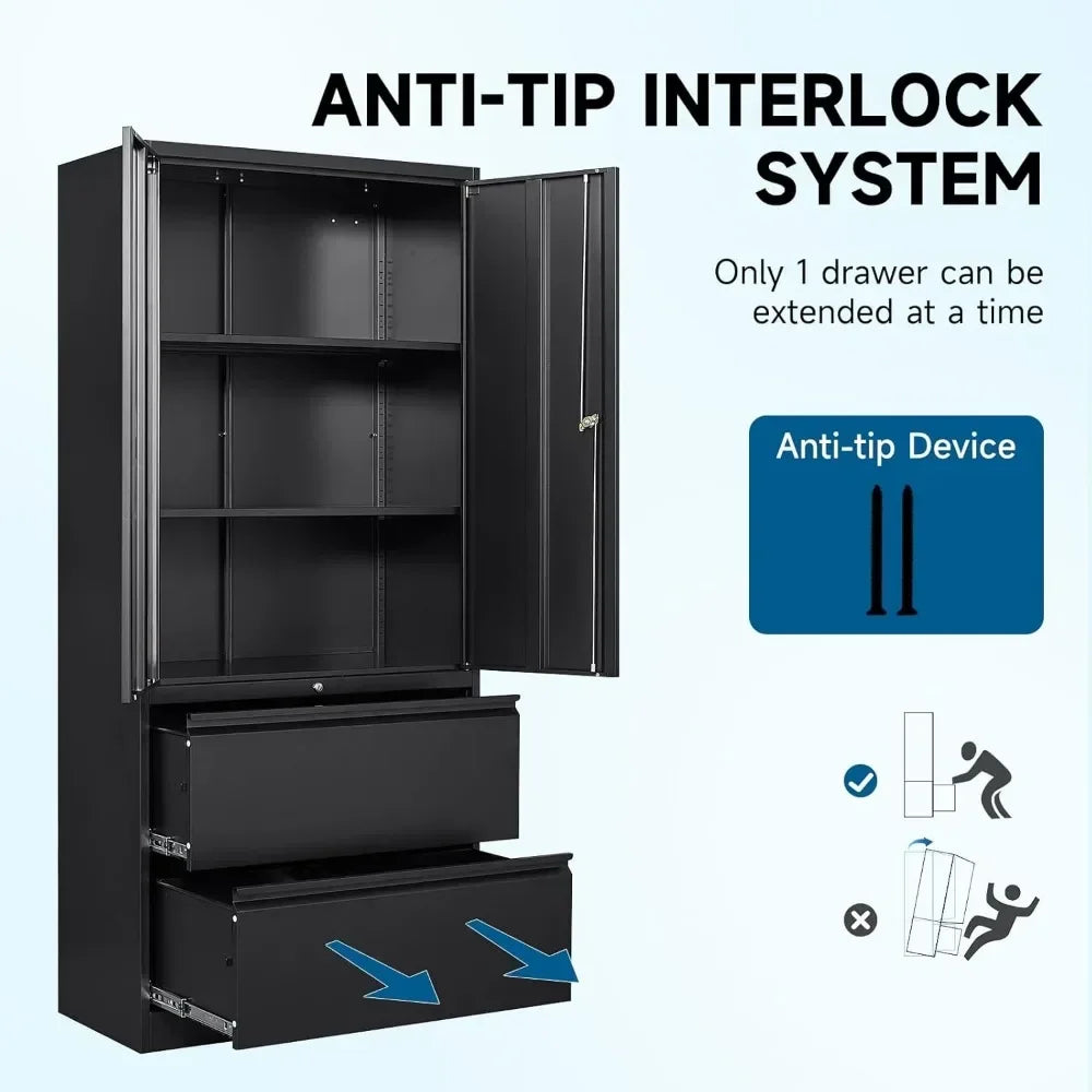 2-Drawer Metal File Cabinet, Lateral Vertical Filing Cabinets for Home Office, Locking File Cabinet with Storage Shelves