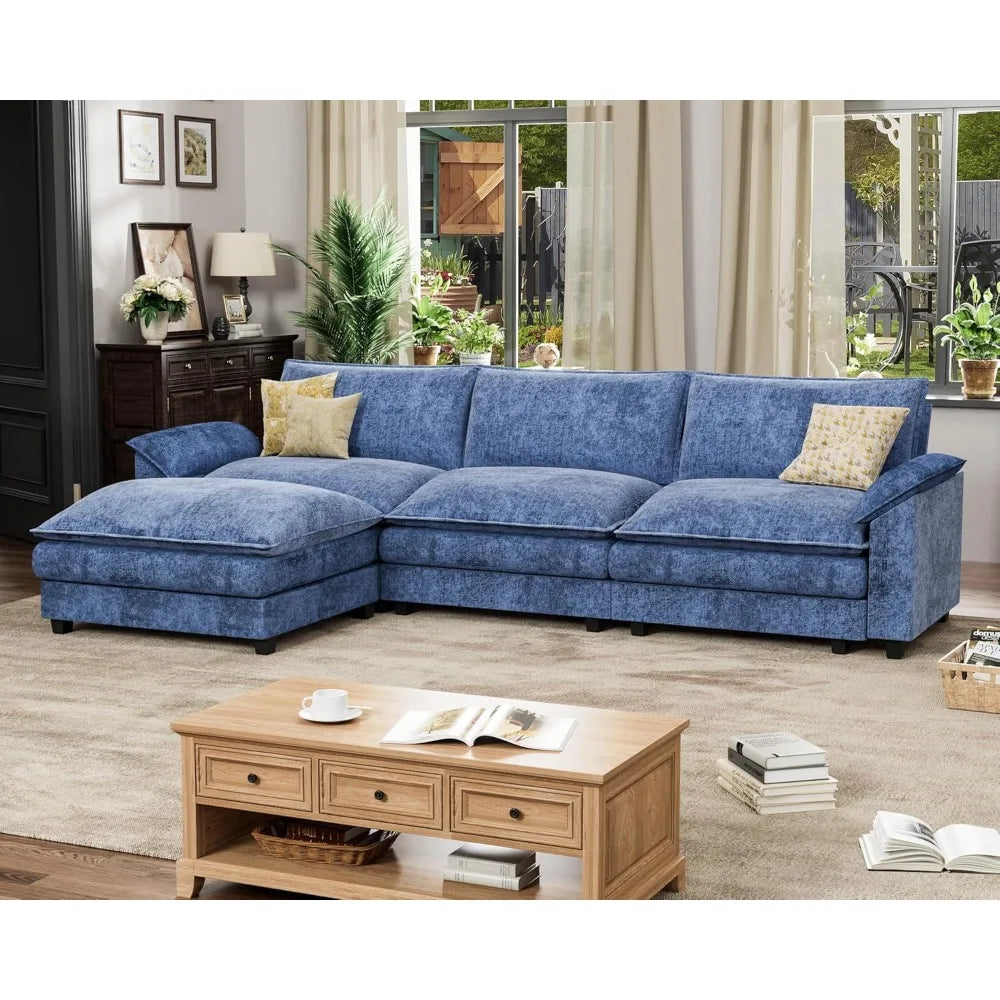 homall 119" modular sectional sofa, l shaped sofa couch with reversible ottoman, diy combination chenille deep 3-seat cloud couc