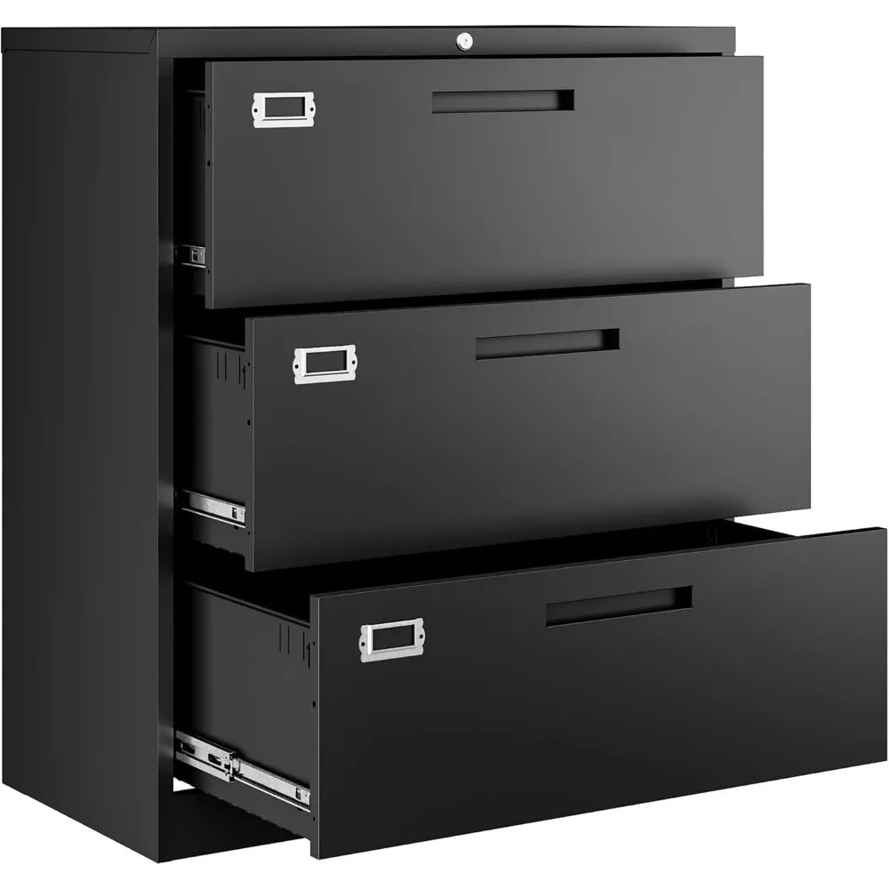 Lateral 3 Drawer File Cabinets with Lock, Metal Filing Storage Vertical Cabinets