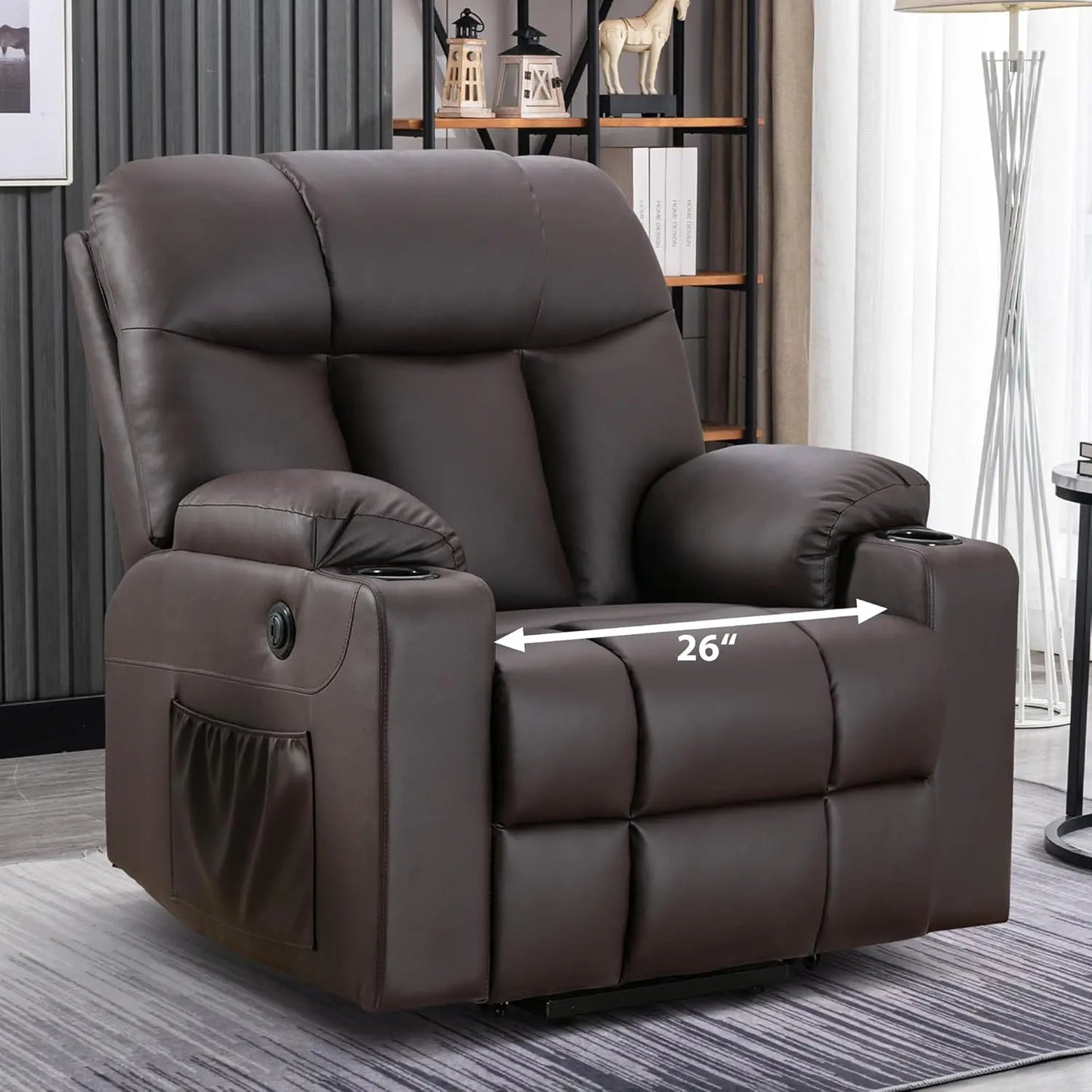 26" Extra Wide Lift Chair with Heat and Massage, Faux Leather Power Lift Recliner Massage Chair for Adults Elderly,