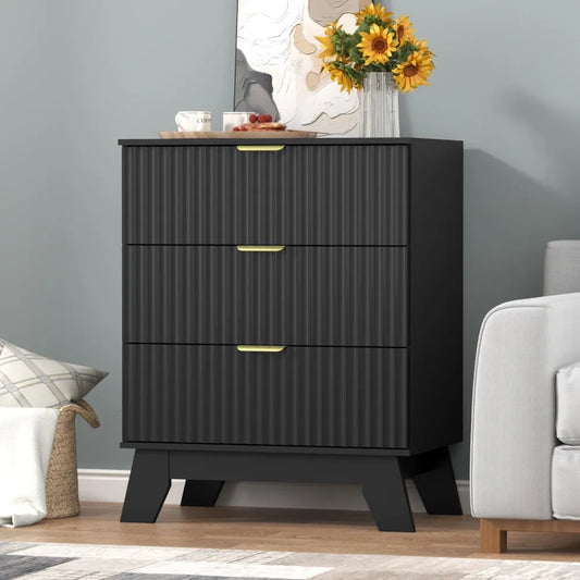 3 Drawer Dresser for Closet, Storage Cabinet and Chest of Drawers with Gold Handle