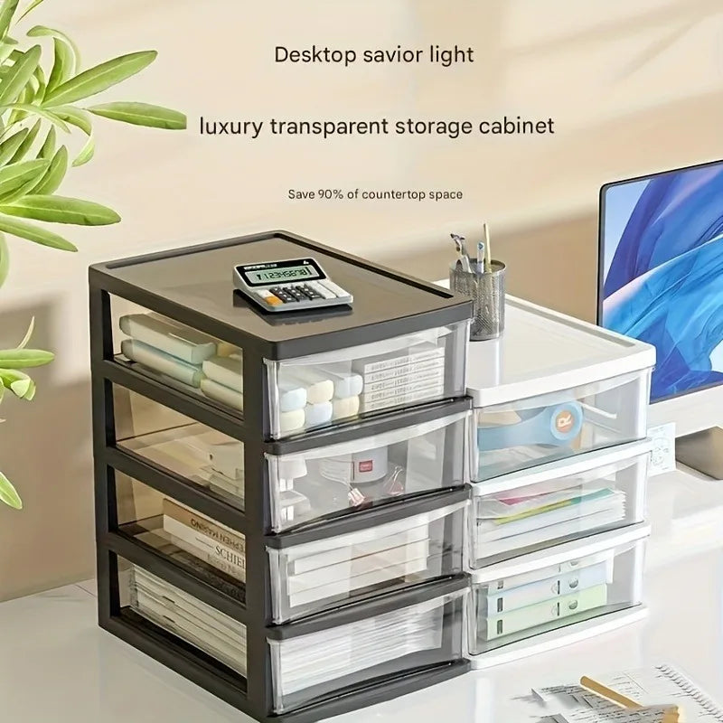 Office Desktop Storage Box, Transparent Drawer Style Cosmetics, Stationery, Student Desk, Raised Japanese Style Bar Storage Box