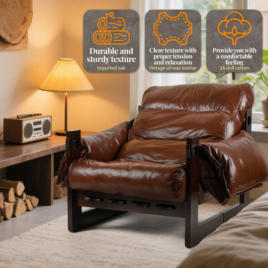 Faux Leather Accent Armchair, Mid-Century Modern Accent Chair, Thickened Cushion Single Sofa Chair for Bedroom Living Room