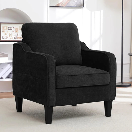 Mid Century Modern Reading Chair for Office, Upholstered Armchair with Side Pockets, Comfy Single