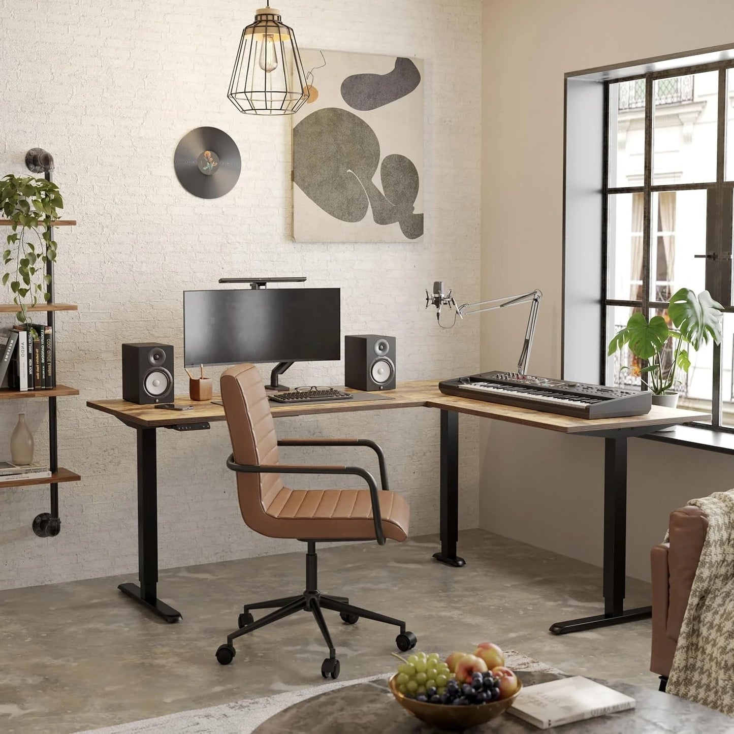 YYB L Shaped Standing Desk, Corner Standing Desk L Shape, L Shaped Adjustable Table, Light Brown UY