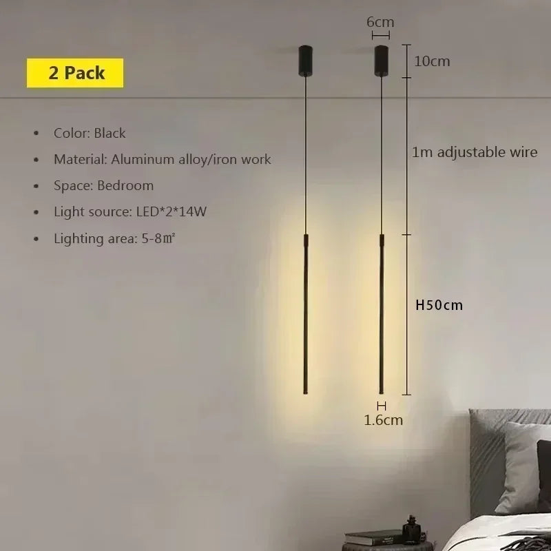 Modern LED Long Pendant Lights for Bedroom/Office  Hanging Lamp Background Chandeliers Design Line Lighting Fixtures