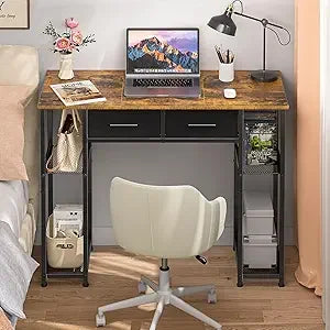 White Computer Desk with Drawers, 37.3 Inch Home Office Work Desk with Storage Shelf, Kids Teens Study Table for Small Space, Sm