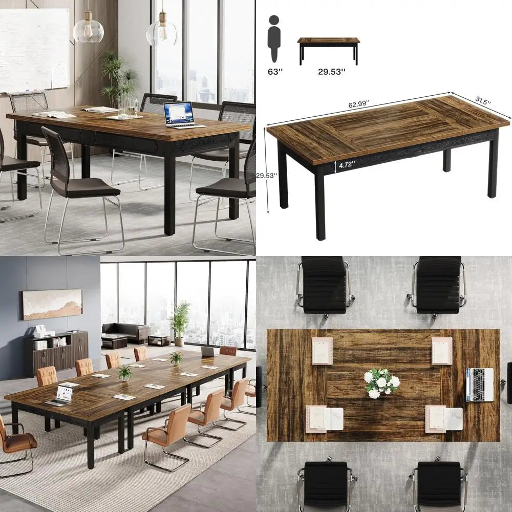 Rectangular Office Meeting Table for 4-6 People, Durable Legs, Ideal for Small Conference Rooms
