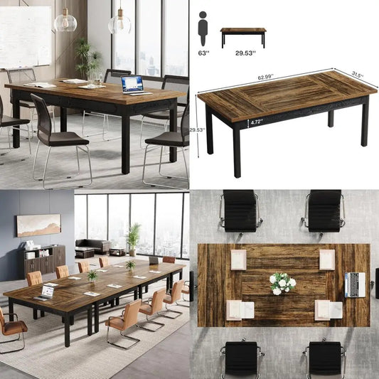 Rectangular Office Meeting Table for 4-6 People, Durable Legs, Ideal for Small Conference Rooms