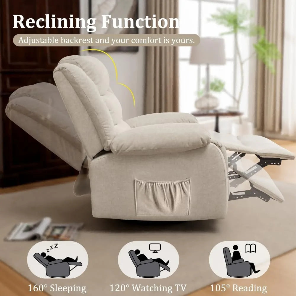 Recliner Chair, Wide Rocker Chair, Rocking Chair with Massage and Heat,360°Swivel Nursery Rocking Chairs, Oversized Recliner for