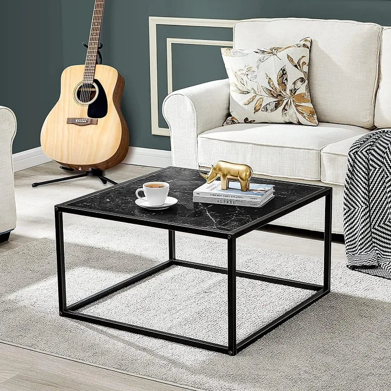 Black Coffee Table Small Square Coffee Tables Simple Modern Center Table for Home Office (27.6 * 27.6 * 15.7Inch)