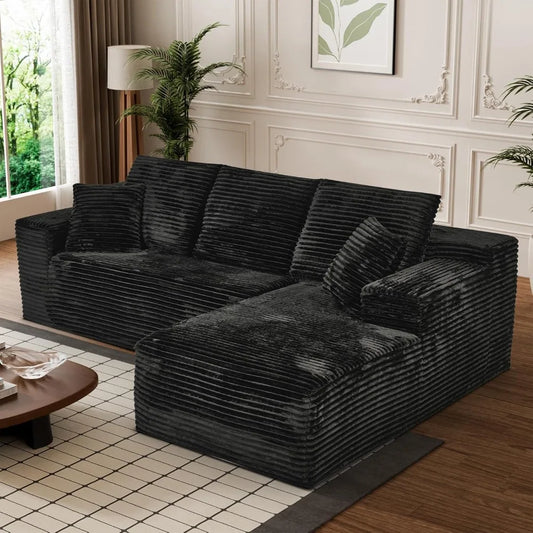 Modular Sectional Sofa Cloud Sectional Couch, 107" Comfy Fluffy L Shaped Black Couches, Deep Seat Memory Foam