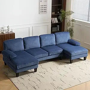 110" Sectional Couches, U Shaped Couch with Double Chaise, 4-Seat Sofa Set with Chenille Fabric