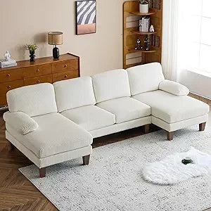 110" Sectional Couches, U Shaped Couch with Double Chaise, 4-Seat Sofa Set with Chenille Fabric