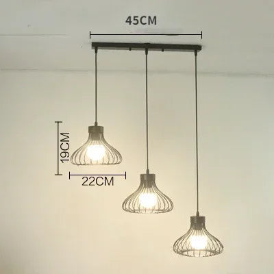 Retro Iron Restaurant Bar Chandelier Creative Black Three Single Head Small Gourd Wire Home Decor Light Fixtures