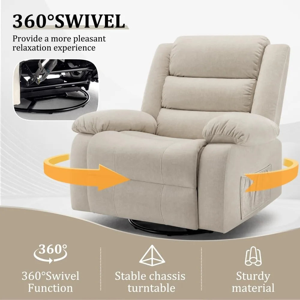 Recliner Chair, Wide Rocker Chair, Rocking Chair with Massage and Heat,360°Swivel Nursery Rocking Chairs, Oversized Recliner for