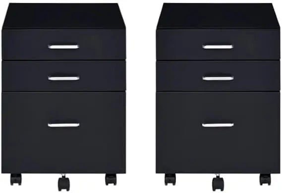 File Cabinet, 3 Drawers Filing Cabinet for Home Office, with Wheels, for A4, Letter Sized Documents, Hanging File Folders (Black