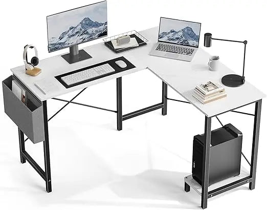 L Shaped Desk Computer Gaming Corner Table 50 Inch Home Office Writing Student Work PC Workstation with Side Storage Bag CPU St