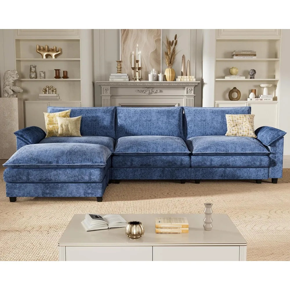 homall 119" modular sectional sofa, l shaped sofa couch with reversible ottoman, diy combination chenille deep 3-seat cloud couc
