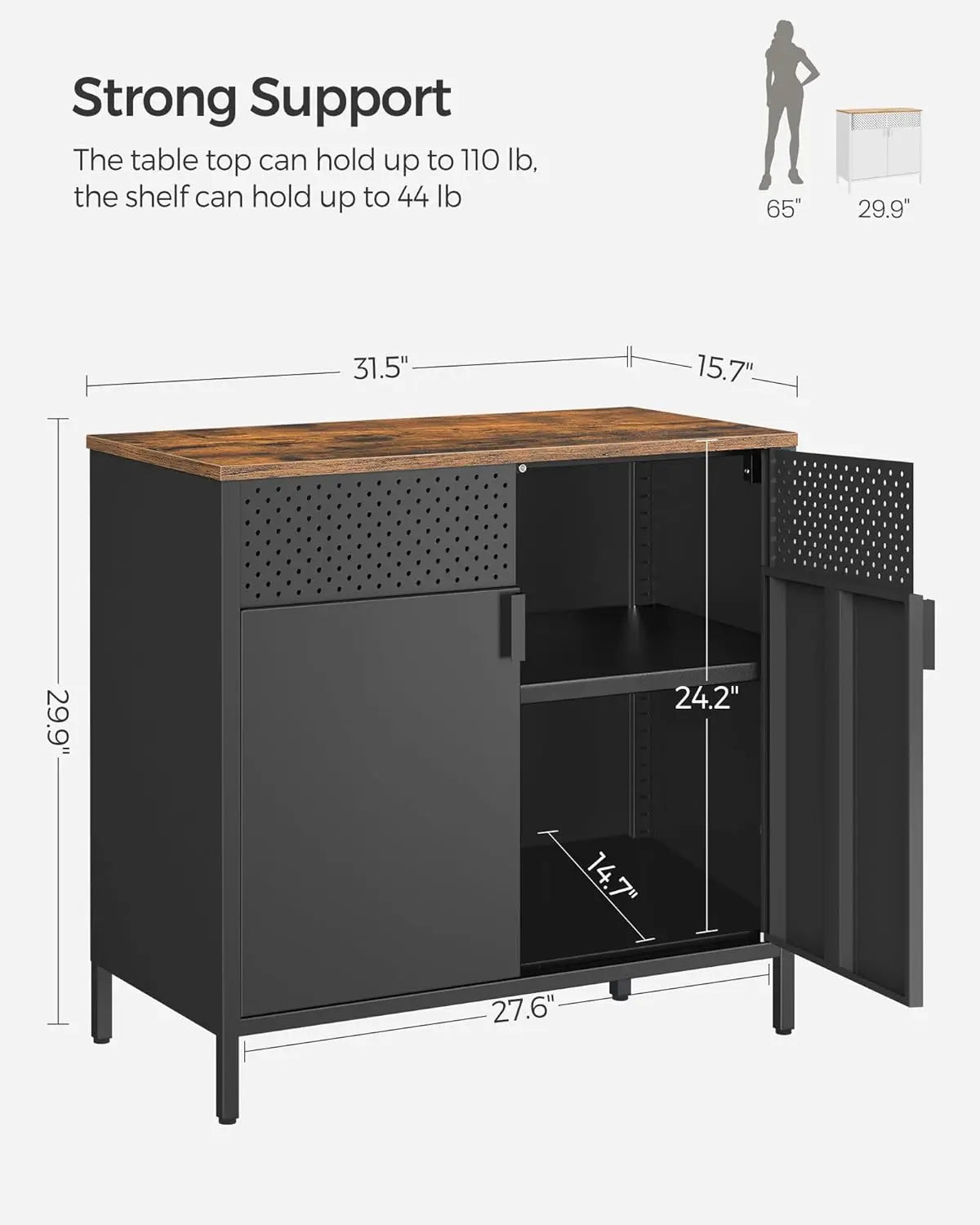 Storage Cabinet, Metal Cabinet, Sideboard with 2 Doors, 15.7 x 31.5 x 29.9 Inches,Magnetic Closure,Adjustable Shelf, Steel Frame