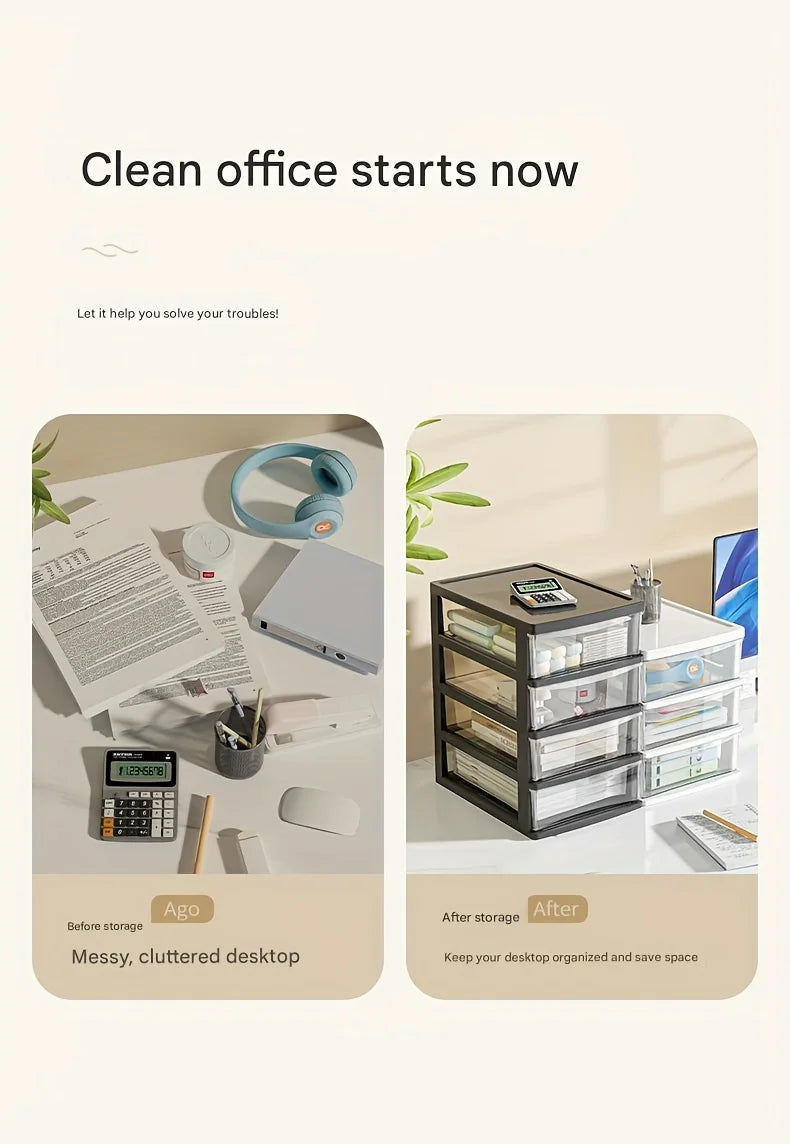 Office Desktop Storage Box, Transparent Drawer Style Cosmetics, Stationery, Student Desk, Raised Japanese Style Bar Storage Box