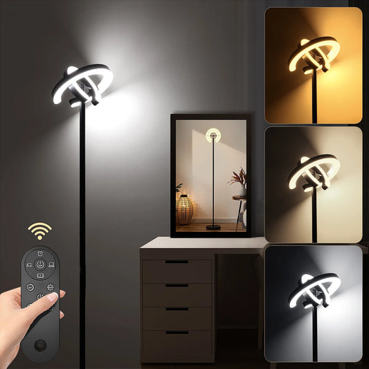 Modern Standing LED Floor Lamp with 2 Rotatable Lights, Remote & Touch Control, Bright Stepless Dimmable, Ideal for Office