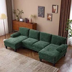 110" Sectional Couches, U Shaped Couch with Double Chaise, 4-Seat Sofa Set with Chenille Fabric