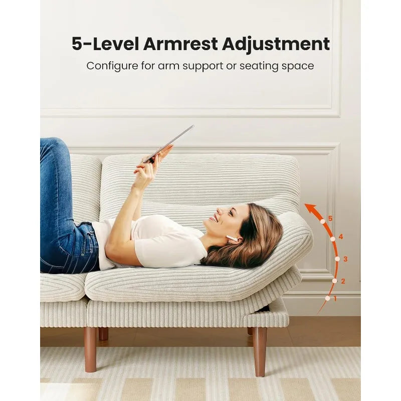 Futon Sofa Bed with Adjustable Backrest & Armrests, Convertible Futon Sofa Couch for Small Spaces,