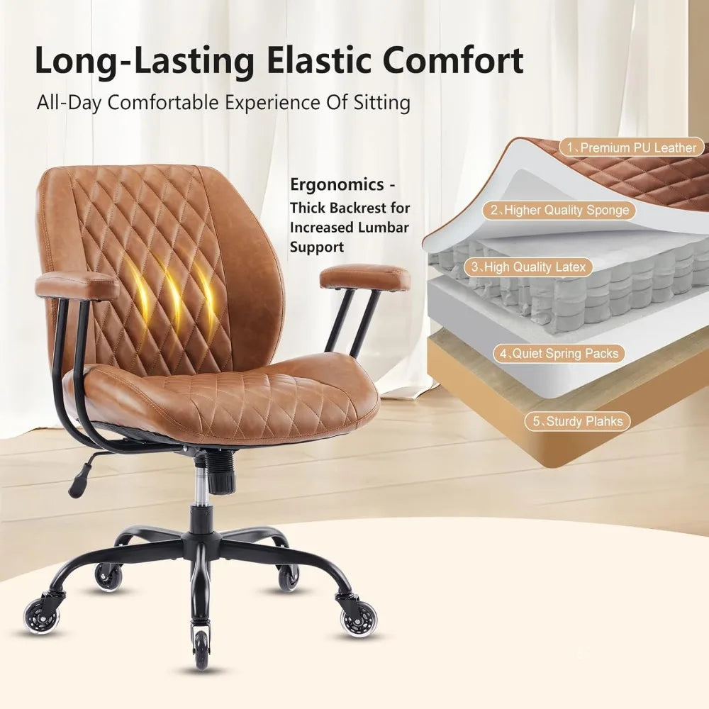 Home Office Desk Chair Office Rubber Casters Ergonomic Computer Chair with Lumbar Support Adjustable Height Rolling Swivel Execu