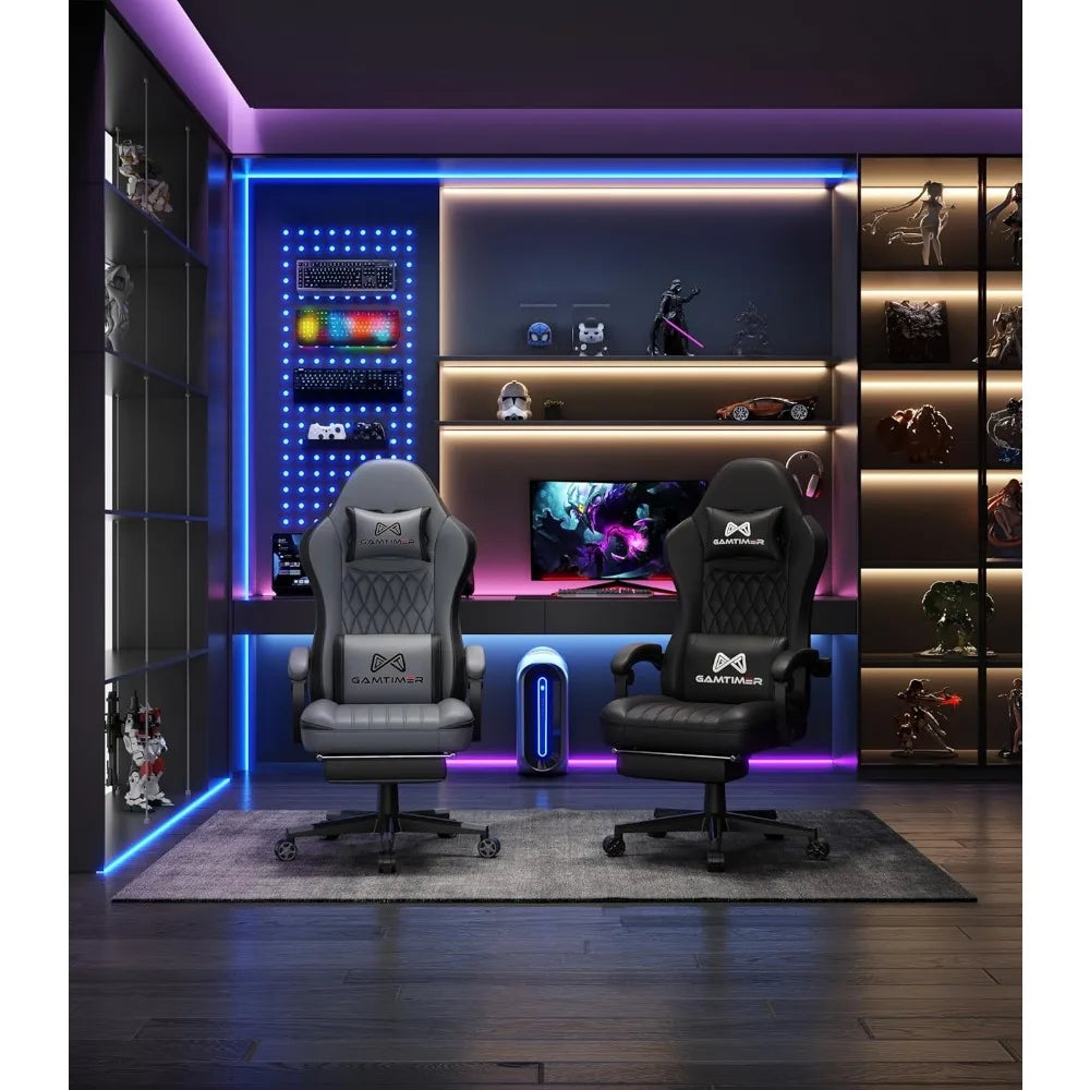 Gaming Chair with Footrest, Ergonomic Computer Chair, PU Breathable Material with Headrest and Lumbar Support, Suitable for Sill