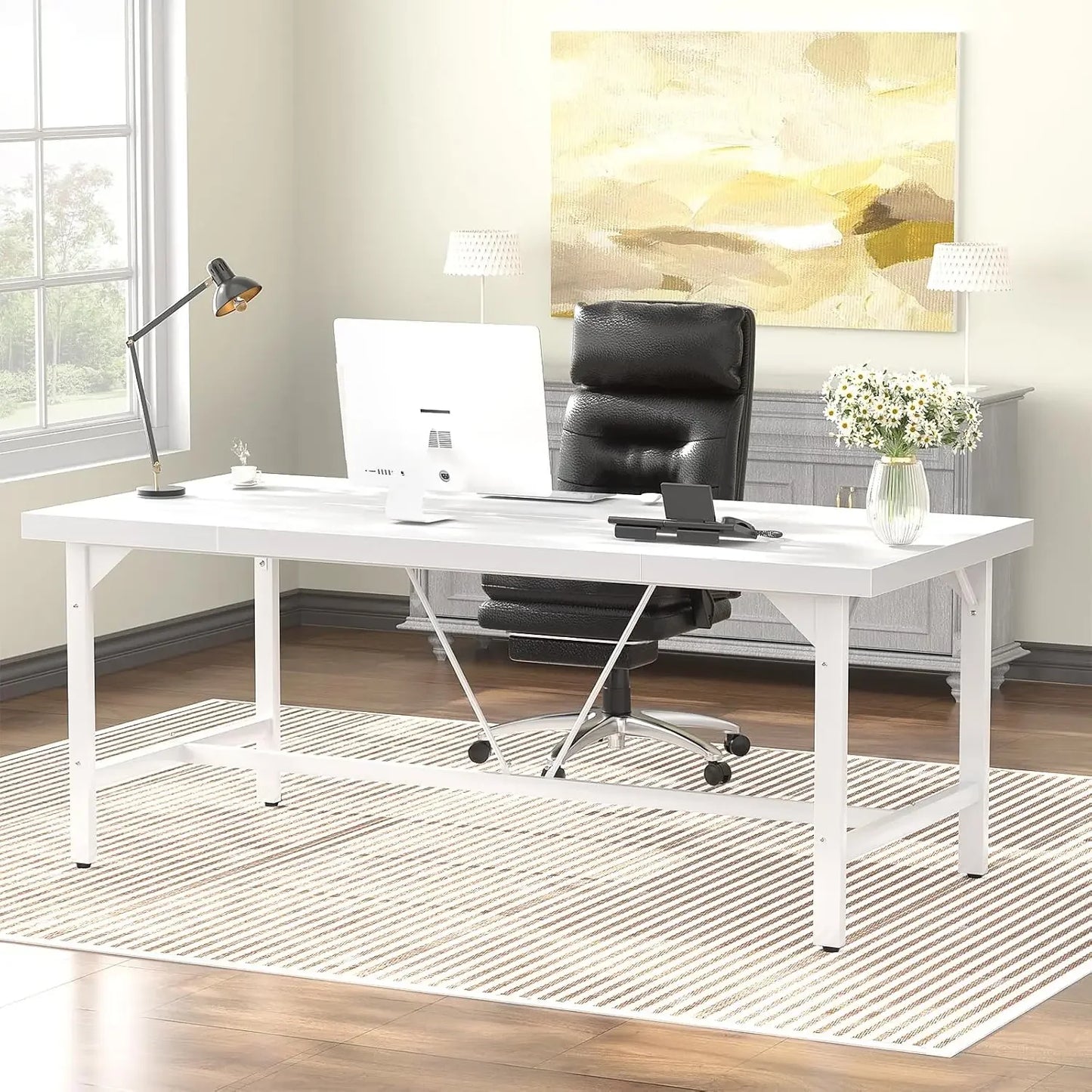 Large Computer Desk, 63x31.5 Inch Large Office Desks, Premium Sturdy 2 Person Desk, 1.4” Thick Study Writing Table, Modern