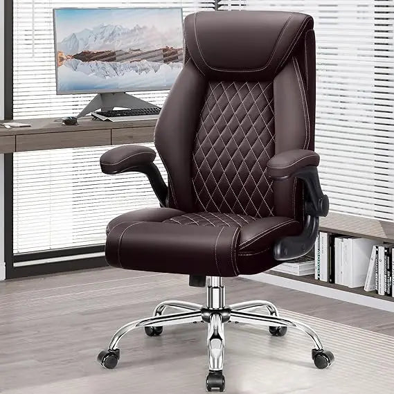 Office Chair, Ergonomic High Back Home Office Desk Chair, Big and Tall Breathable Leather Office Chair with Lumbar Support Flip-