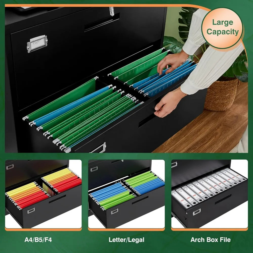 Lateral 3 Drawer File Cabinets with Lock, Metal Filing Storage Vertical Cabinets