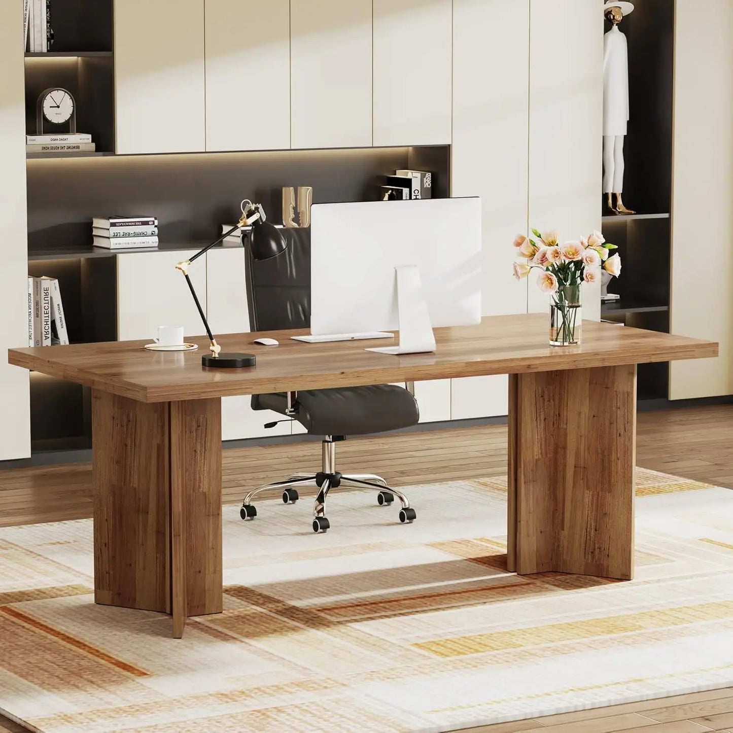 63-inch Executive Desk,Vintage Home Office Computer Desk with Large Tabletop,Farmhouse Wood Writing Conference Table Workstation